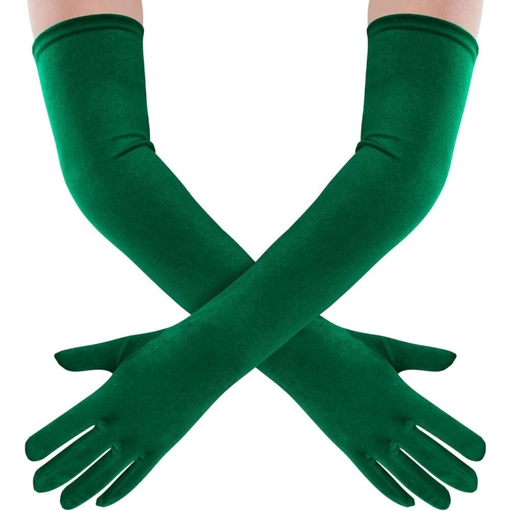 Women's Green Velvet Long Gloves Elbow Length Costume Flapper Evening Banquet